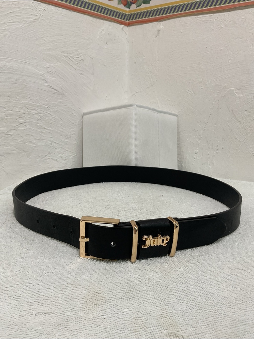 Juicy Couture Black Gold Logo Buckle Belt Size S/M